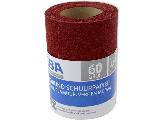 Schuurpapier rol - 1x - P60 - 110 mm x 4,5 m - nat en droog schuren