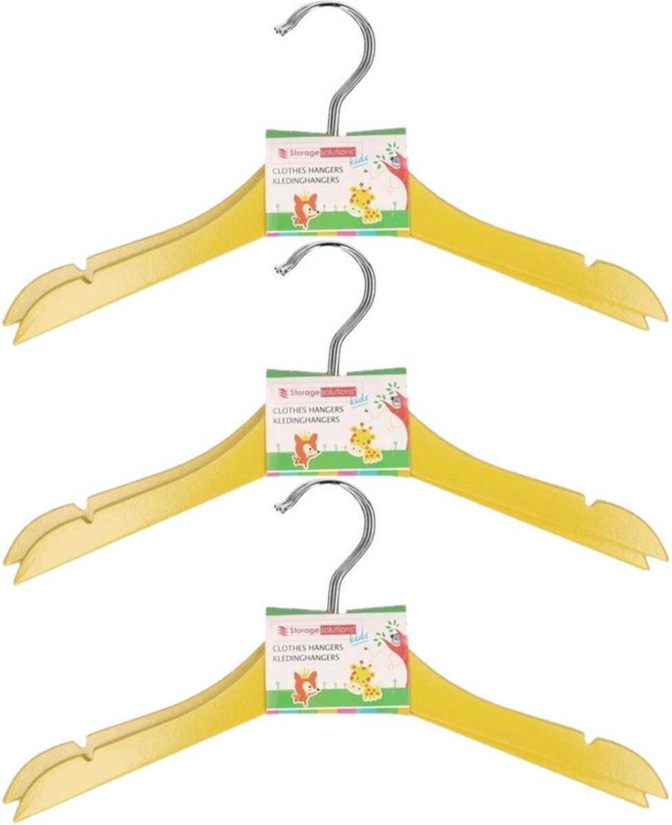Stevige kledinghangers voor kinderen 8x stuks hout - Klerenhangers geel
