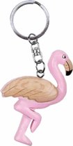 Houten flamingo sleutelhanger 7 cm - Dieren vogels cadeau
