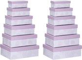 Set van 12x stuks pastel paarse cadeaudoosjes 16,5-28,5 cm rechthoekig - kadodoosjes / cadeauverpakkingen