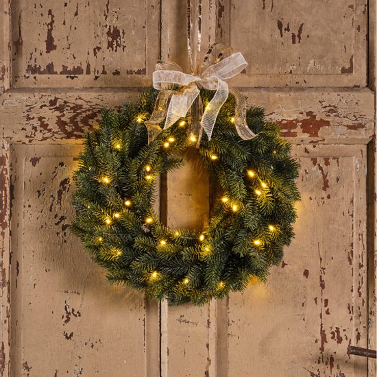 Dennenkrans 40 cm met verlichting - deurkransen / kerstkrans - Merkloos