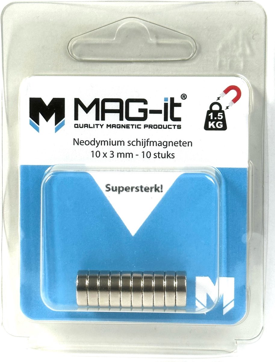 MAG-it® neodymium schijfmagneten 10x3 mm – 10 stuks verpakking – Zeer sterk – trekkracht 1,5 KG – Superkwaliteit!