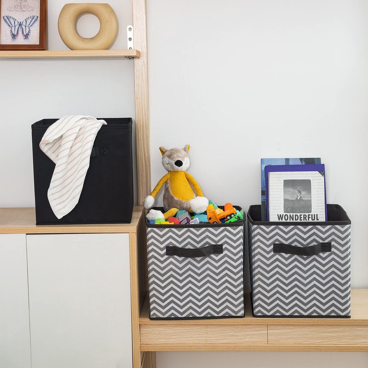 Lividé 6 stuks opbergdozen in zwart, afgestemd op IKEA Kallax open kasten, 33 x 33 x 33 cm, hoogwaardige opbergbox met praktische handgreep voor meer orde in de kast
