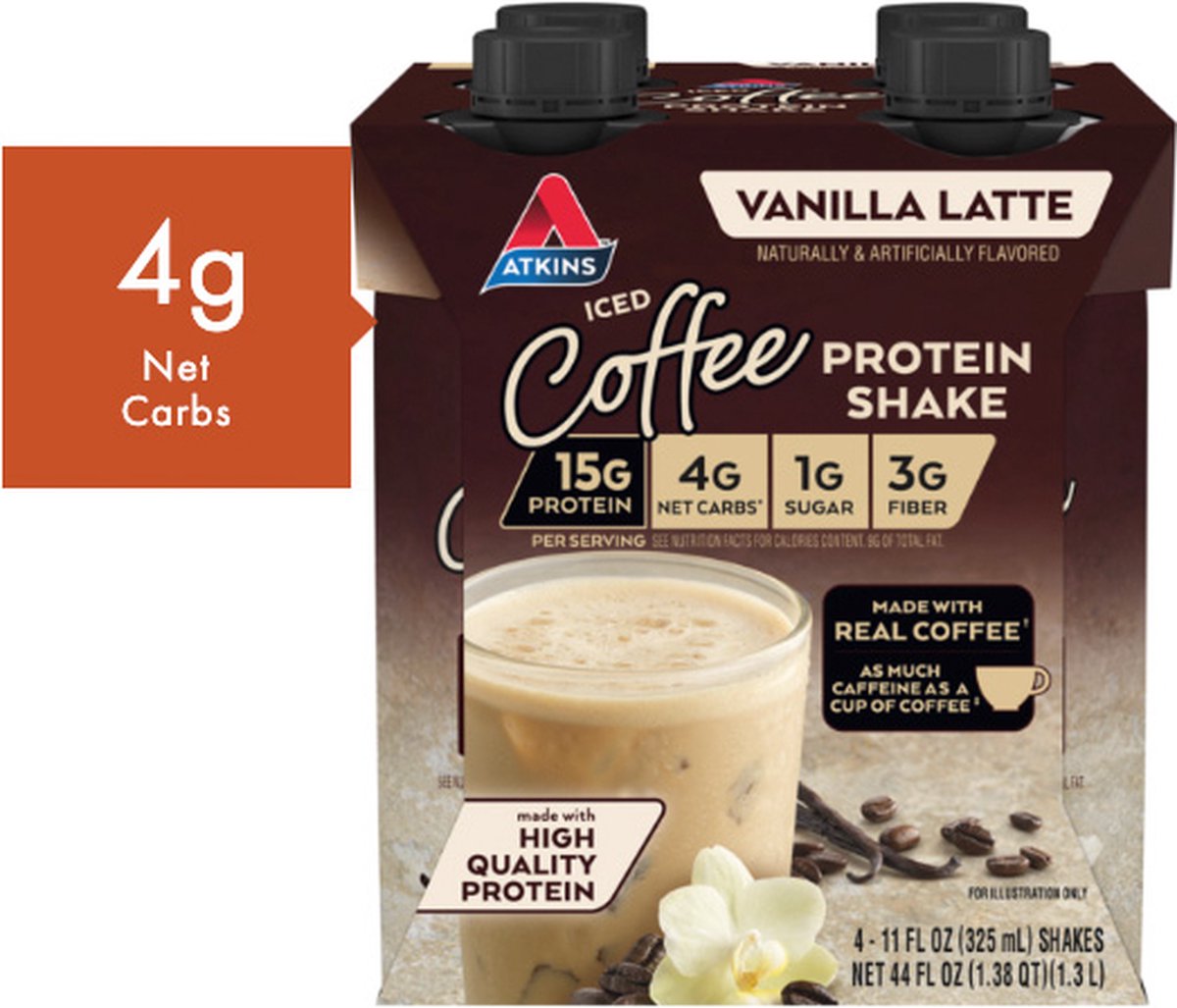 Goedkoopste Atkins | Protein Shake | Iced Coffee Vanilla Latte | 4 Stuks | 4 x 325 ml