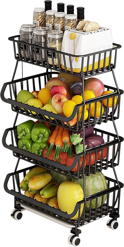 Étagère à légumes, panier à fruits empilable à 4 niveaux avec roues  verrouillables et... | bol.com