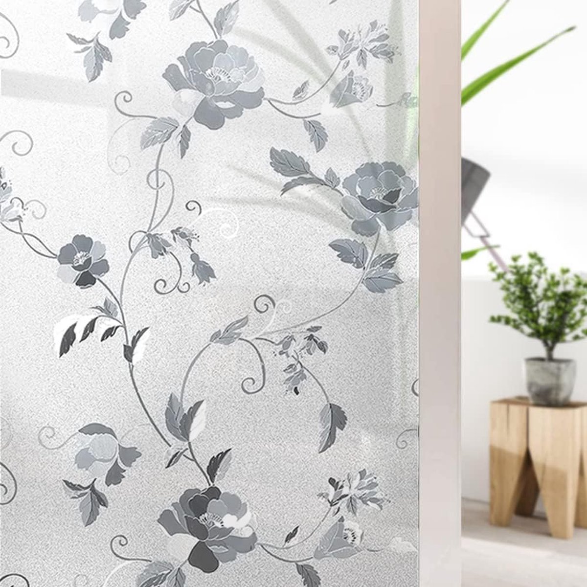 GRAZDesign Film Brise-Vue Rayures – Translucide Effet Verre Dépoli, 60x57 Cm, Gris Argenté – Protection Intimité & UV