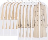 Transparante kledingzakken met ritssluiting, 10 stuks kledingzak lang, 60 x 120 cm/140 cm, voor het opbergen van kleding, doorschijnende kostuumzakken, kledinghoezen voor jassen, mantels (wit)
