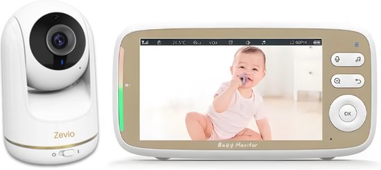Zevio Babyfoon met Camera - Baby Monitor - 5 Inch HD Scherm - Op afstand bestuurbaar - Bestverkocht
