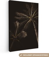 Canvas Schilderij Palmboom - Goud - Zwart - 60x90 cm - Wanddecoratie