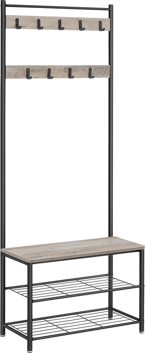 Furnstar - Kapstok met schoenenrek - 70x32.5x175cm - Grijs - Zwart