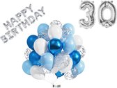 Luna Balunas 30 Jaar Ballonnen Set Zilver Blauw Helium - Verjaardag