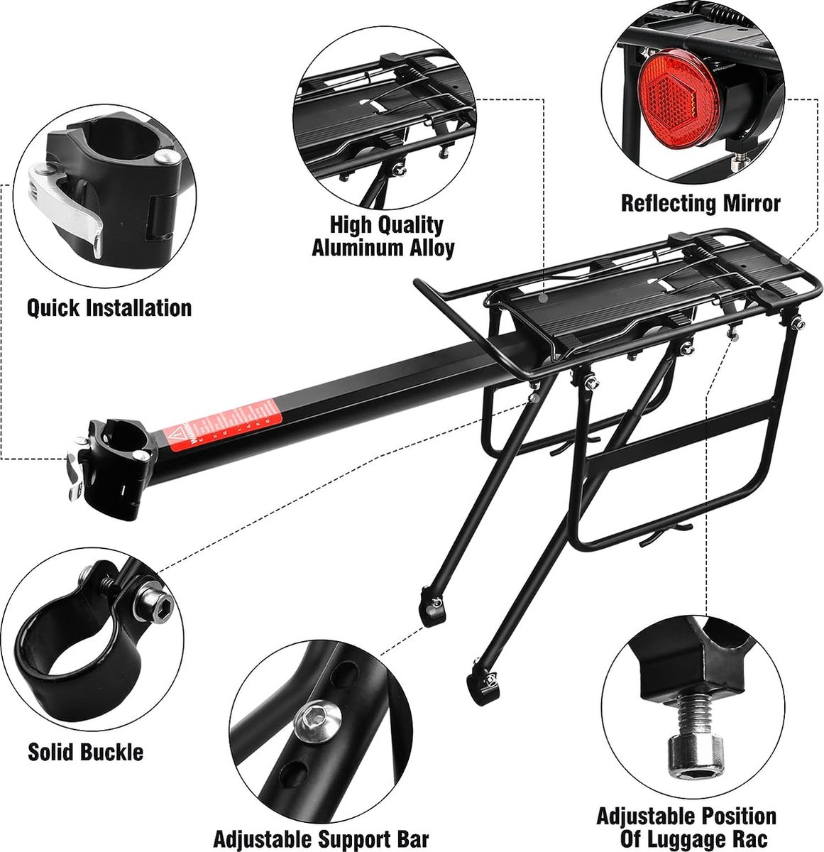 Porte Vélo Arrière Universel Alliage Aluminium - Porte-Bagages Réglable 10kg Charge