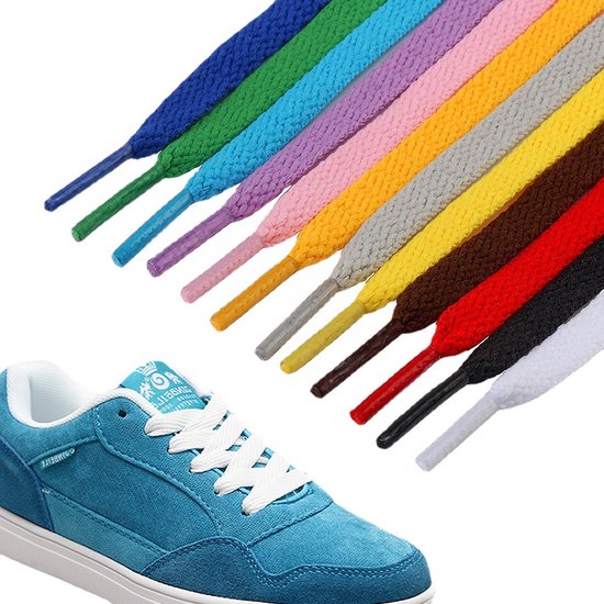 SULPO 2 paar platte veters, 12 mm brede schoenveters voor schoenen, 60-200 cm, wasbaar en scheurvast polyester, 18 kleuren, oranje, 120cm - 2 Paare