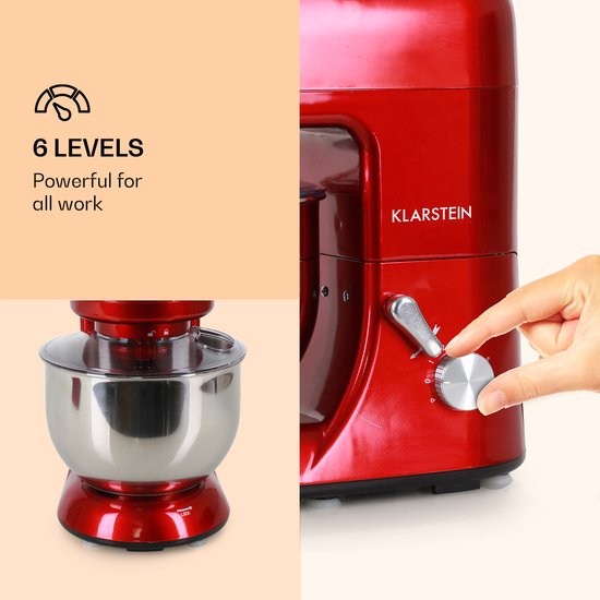 Klarstein Knetmaschine keukenmachine met Fleischwolf, 2000W Teigmaschine klein, 6 standen, Schneebesen - & Knethaken, planetair , roermachine met Mixer, keukenmachines met 5L kom - Rührmaschine - Planeetmenger - Food Processor van Klarstein — afbeelding 5