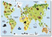 Poster Wereldkaart pour enfants-TEXTE HOLLANDAIS-animaux-océans-laque brillante -70x100cm