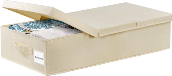 Opbergdoos voor onderbed met deksel, opvouwbare onderbedcommode voor kleding, schoenen, speelgoed, deken met 3 handgrepen (beige)