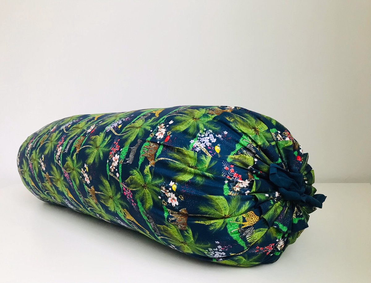 Gustiana® Guling - Rolkussen - Sluimerrol Kapok met wasbare sloop - L85 x B35 x ø20 cm - Tropisch blauw