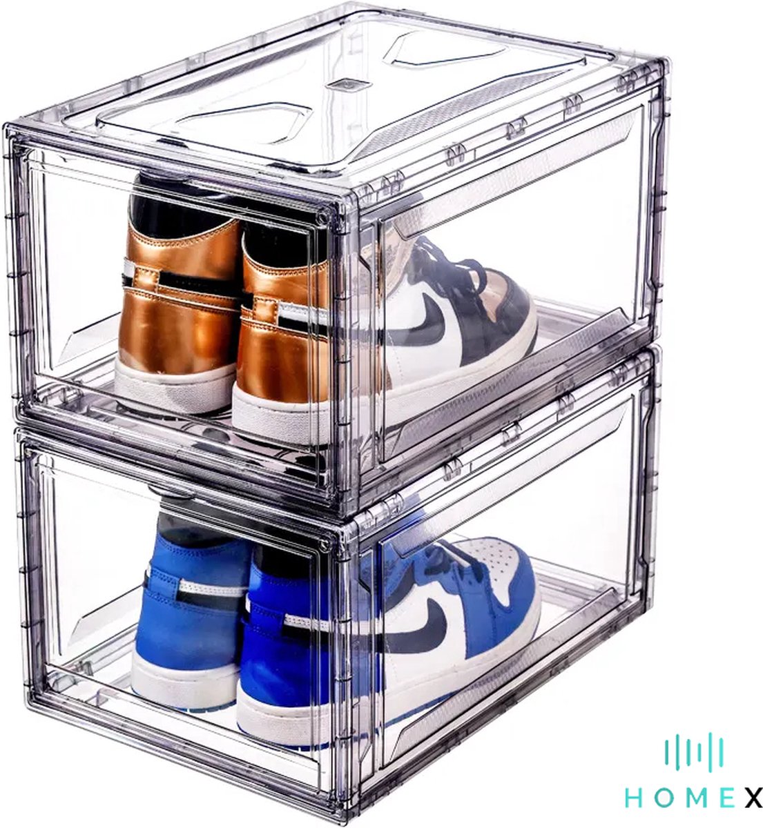 HomeX Sneakerbox transparant - schoenendoos - stapelbaar - tot schoenmaat 49 - sneaker box - opbergsysteem - magnetische afsluiting - 3 Stuks