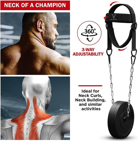JAG GEARS Neck Trainer - Necktraining voor gym - 7 mm neopreen - 110 cm ...