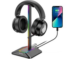 Golden Note, New Bee Z8 Koptelefoon Houder met USB Type-C en A poort en RGB led verlichting, Headphone Stand