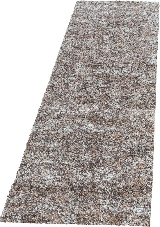 Tapis Flycarpets Lorium Runner - Beige / Mocca / Crème - Poil long - 80x300 cm