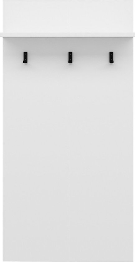 Wandkapstok Braidy - 118x60x16 cm - Wit - Spaanplaat en Kunststof - Met 3 Haken - Met Plank - Stijlvol Design