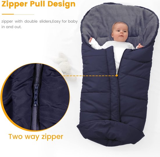 Universele Voetenzak voor Kinderwagens,Wintervoetenzak voor Pasgeborenen met Tas,Ritssluiting en Trekkoordkap,Warm Wasbaar Babyvoetenzak voor Buggy Babyzitje,Waterdicht& Winddicht Kinderwagenaccessoires voor 0-36 Maanden Baby (Blauw) — afbeelding 5