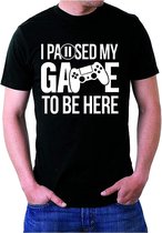 PicOnTshirt - Teetalks Series - T-Shirt Heren - T-Shirt Met Print - T-Shirt Met 'Ik Pauzeerde Mijn Spel Om Hier Te Zijn' Print - Grappig en Sportief Video Gamer T-Shirt - Zwart - Heren L