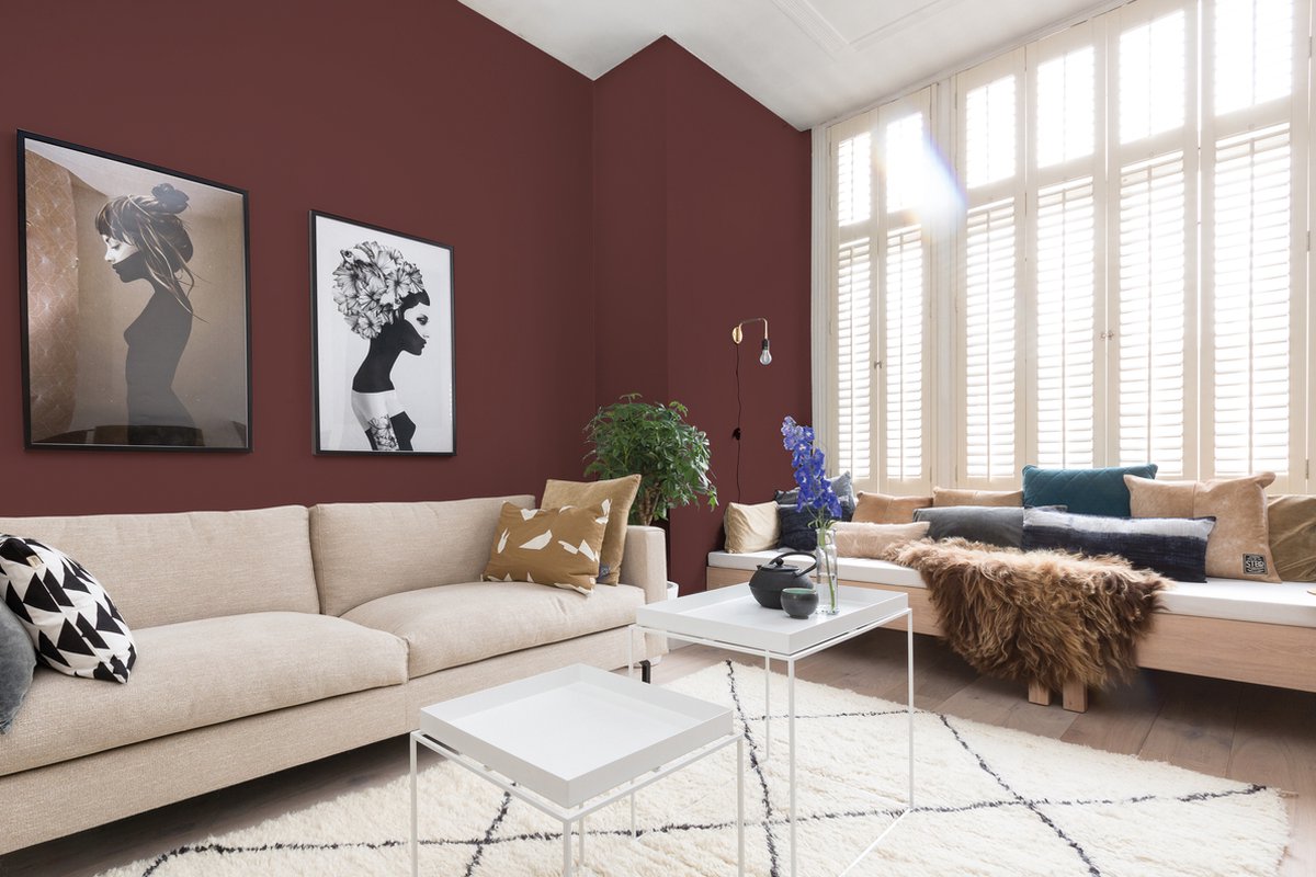 Histor Perfect Finish Muurverf Mat - Perfecte Dekking - Geurarm - 2.5L - Burgundy Wine - Donkerrood – foto 4