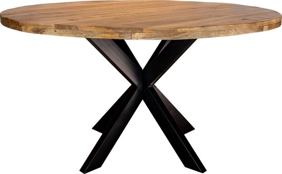 Zita Home - table à manger modèle Lux ronde - 110cm - bois de manguier - pied métal noir - pied matrice épaisseur 3cm