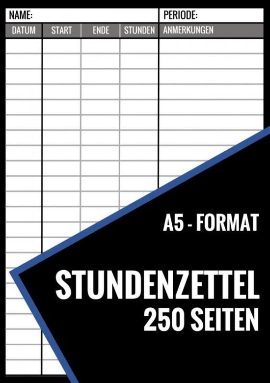 Stundenzettel - 250 Seiten - Format A5 - cover