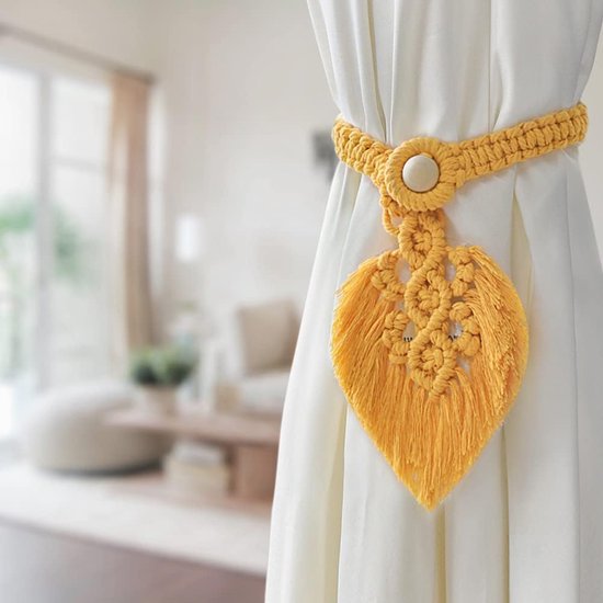 GlasFlength Gordijnhouders, 4 stuks, boho, embrasses voor gordijnen, handgebreide gordijnband, 100 cm, katoenen touw, touwhouder, voor slaapkamer, kantoor, woonkamer (beige