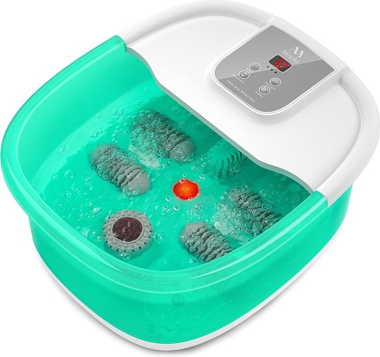 Voetspa met Bad - Bath Massager met warmtebellen - Infrarood licht en automatische uitschakeling - 4 massagerollers en pedicuresteen - Acupressuur Shiatsu-massage - Stress vermindering - Pijn verlichting