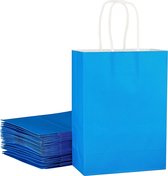 25 x Draagtassen Met Gevlochten Oren - Blauw - 18x8x22cm / papieren tassen Kraft Papieren Tasjes Met Handvat/ Cadeautasjes met gedraaid handgrepen / Zakjes/