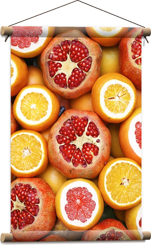 Textielposter - Fruit - Gesneden - Sinaasappel - Granaatappel - Grapefruit - 40x60 cm Foto op Textiel