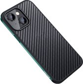 Sulada Carbonshield backcover shockproof met metale rand om case voor iPhone 14 donker groen