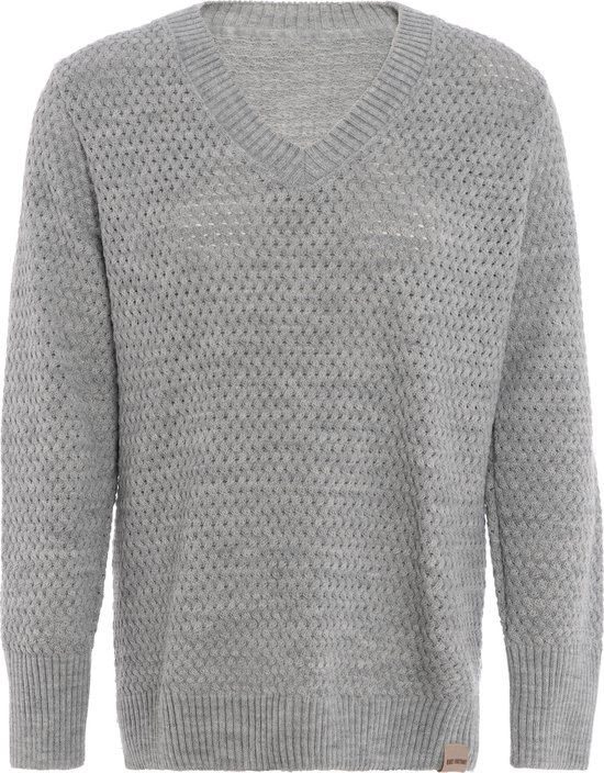 Knit Factory Ilse Knitted V-neck Sweater - Pull femme en laine - Gris Grijs - 40/42