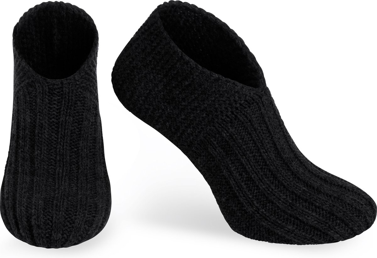 Knit Factory Miles Slofsokken - Sokken voor Dames en Heren - Gebreide sloffen - Huissokken - Zwart - Maat 36-40