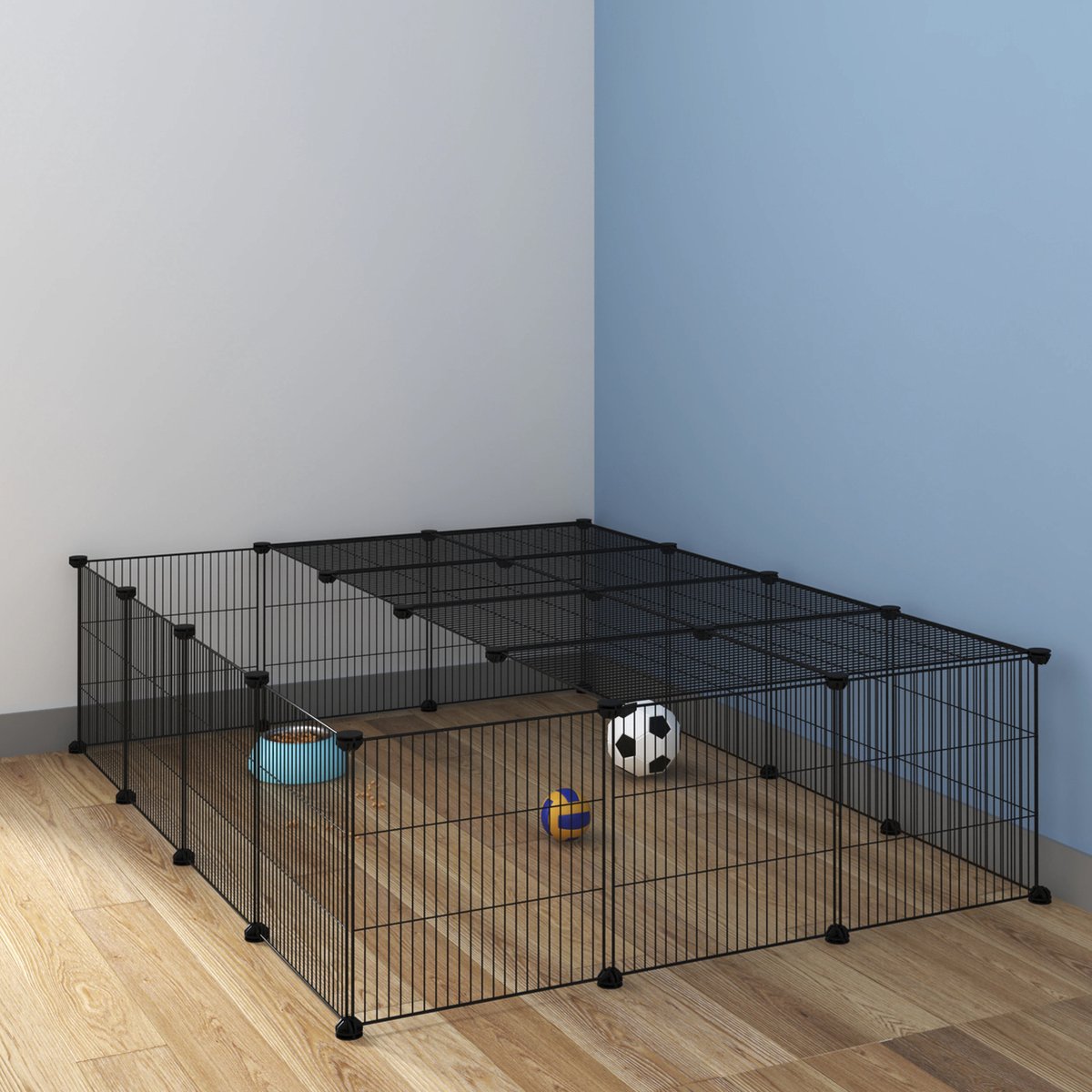 Happyment Dierenren Vida - Extra hoog - Knaagdierenren Ren - Verstelbaar - Konijnenren - Kippenren - Puppyren - Kattenren - Zwart - 70 x 70 x 105 cm thumbnail 8