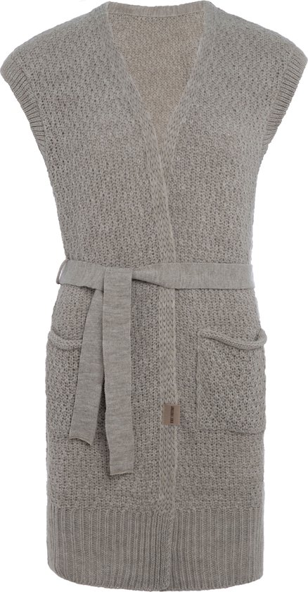 Knit Factory Luna Gilet Tricoté - Cardigan Tricoté Sans Manches - Cardigan Femme Sans Manches - Argile Glacée - 40/42
