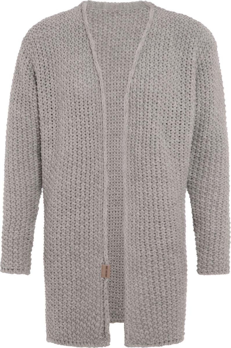 Knit Factory Carry Gebreid Dames Vest - Grof gebreid dames vest - Grijze cardigan - Damesvest gemaak uit 30% wol en 70% acryl - Iced Clay - 40/42