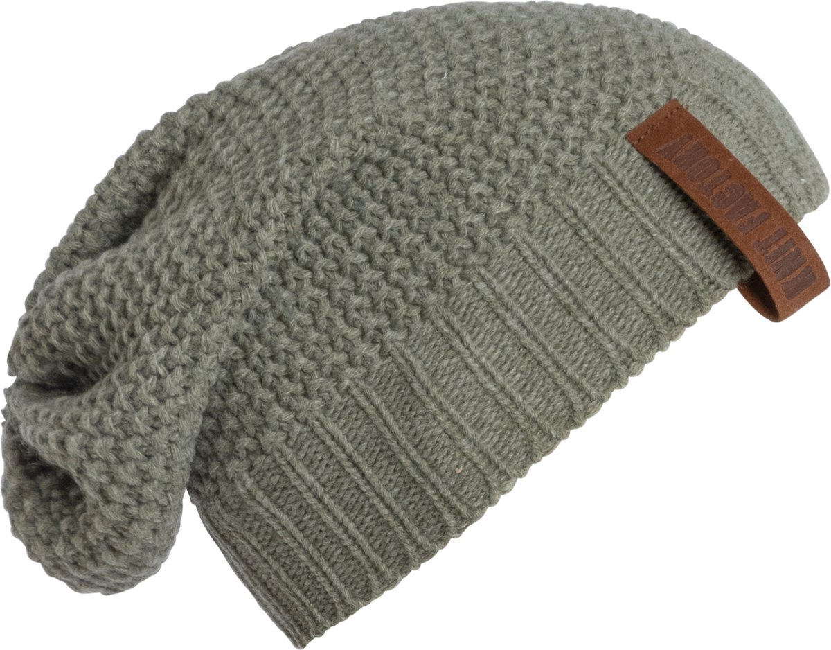 Knit Factory Coco Gebreide Muts Heren & Dames - Sloppy Beanie hat - urban green - Warme groene Wintermuts - Unisex - One Size