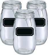 Bocaux à conserves- 6x - 1,4L - verre - avec couvercle pivotant - avec étiquettes