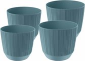 Prosperplast plantenpotten/bloempotten Carf Stripe - blauw - 4x stuks - kunststof - Dia 13 en 17 cm