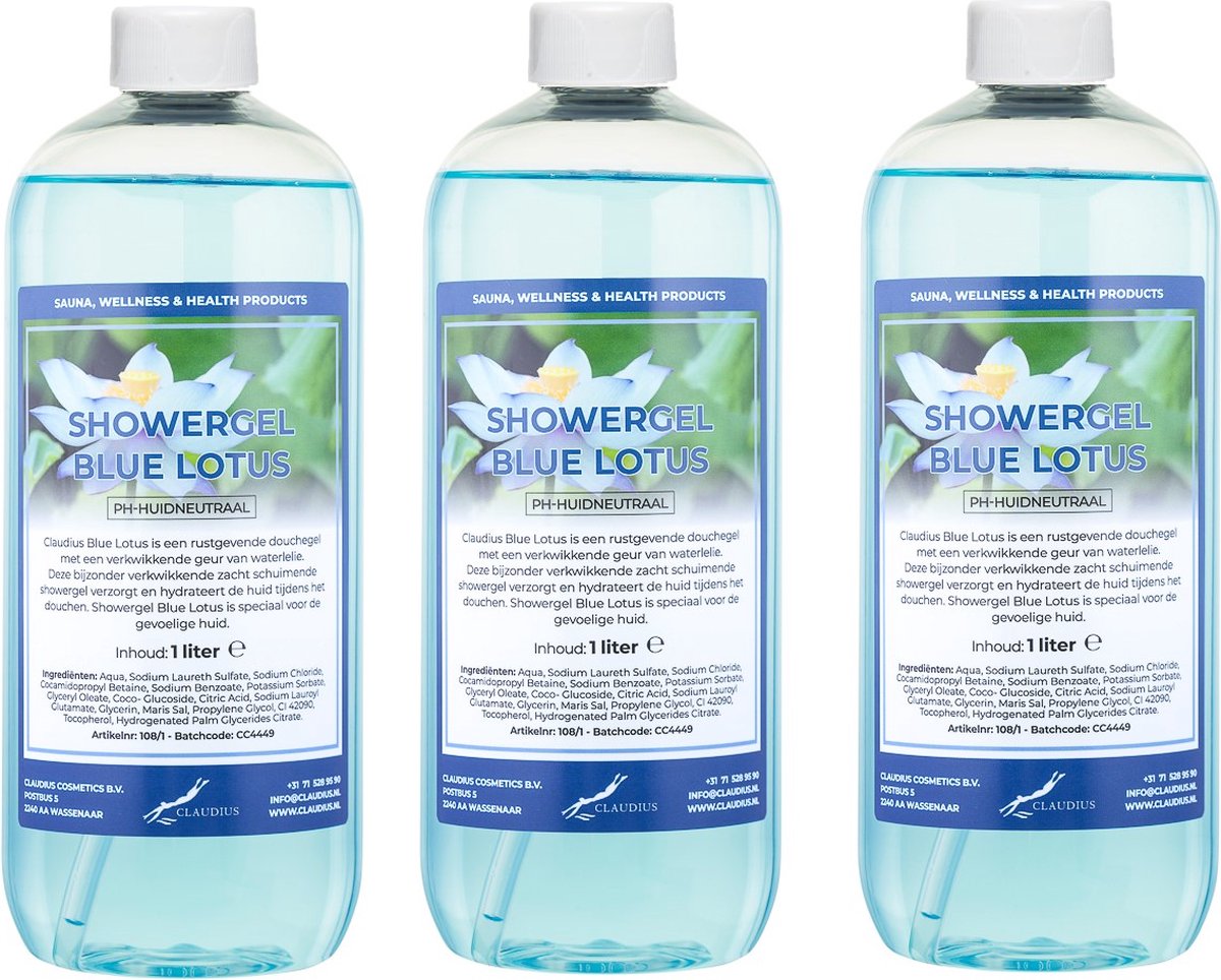 Goedkoopste Claudius Douchegel Blue Lotus 1 liter - set van 3 stuks - Showergel