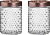 Urban Living Voorraadpot/bewaarpot Blair - 2x - 1L - glas - koperen deksel - D12 x H17 cm