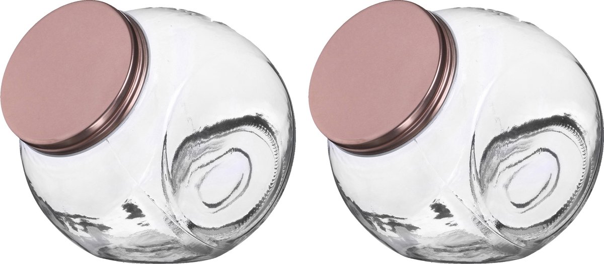 Urban Living Snoeppot/voorraadpot - 2x - 1,6L - glas - met koperen deksel