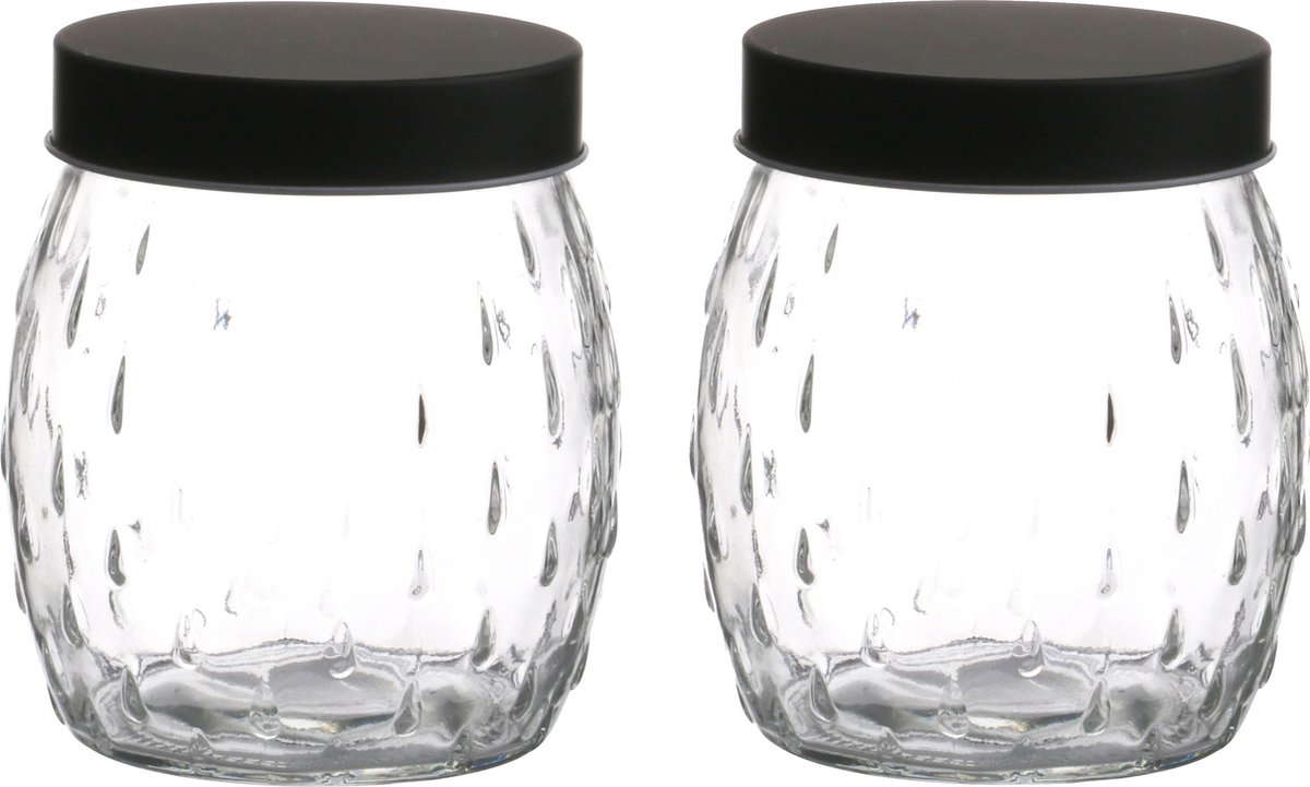 Urban Living Voorraadpot/bewaarpot Mora - 2x - 1.2L - glas - zwart - D13 x H15 cm