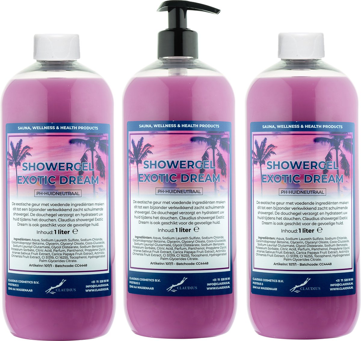 Goedkoopste Claudius Douchegel Exotic Dream 1 liter - set van 3 stuks - met gratis pomp - Showergel