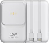Powerbank 10000 mAh met ingebouwde USB-C + Oplader Kabel - Geschikt voor iPhone Powerbanks - Magnetische Bevestiging voor 15,14,13,12 Pro Max Plus Mini